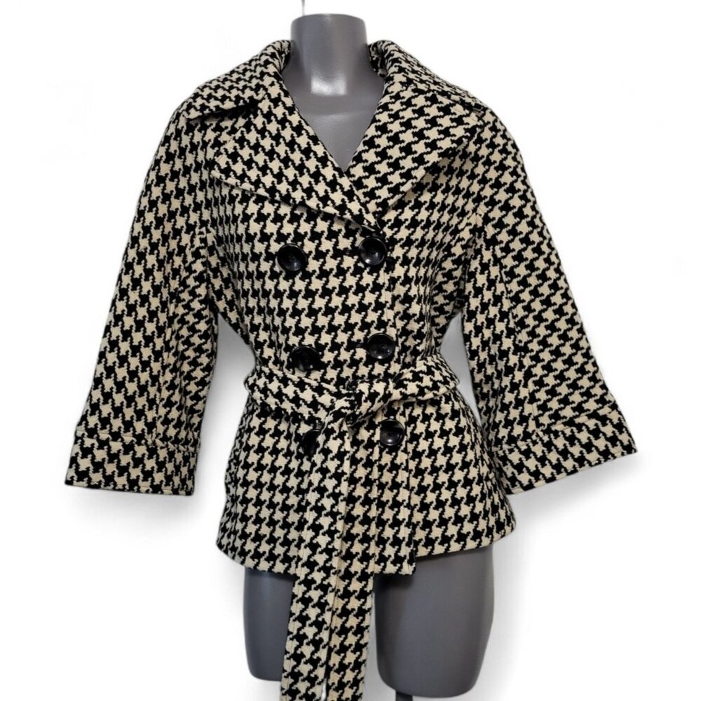 Vintage Talbots Houndstooth Belted Wool Coat Wool Double Breasted - Picture 3 of 14
